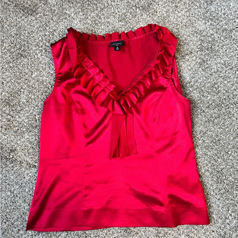 Nine West Bright Red Ruffle V-Neck Sleeveless Camisole